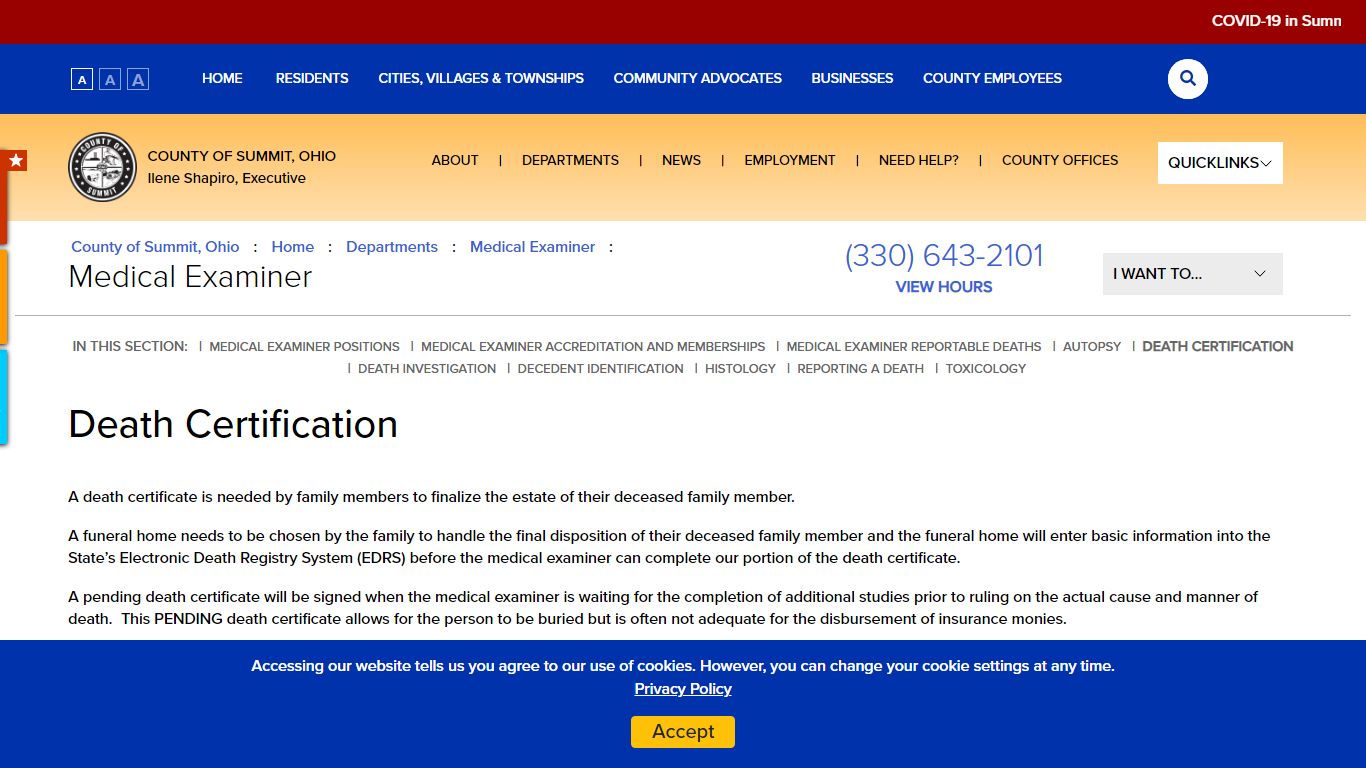 Death Certification : Summit County, Ohio - Executive Office